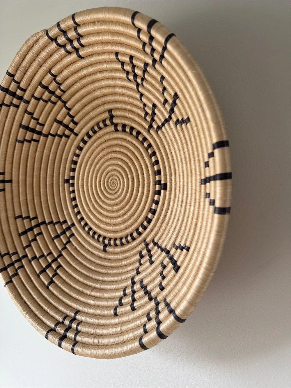 Fair Trade Handwoven Natural and Black Wall Basket - Bohemian Decorative Accent